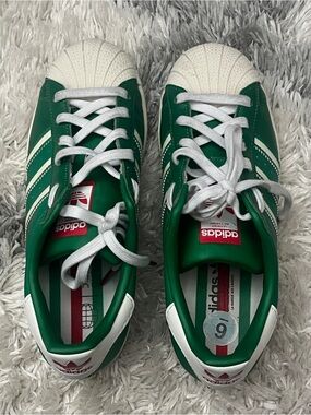 adidas Kids Superstar Sneakers in Green and White